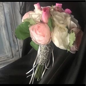 Beautiful pink white peonies roses bridal bouquet